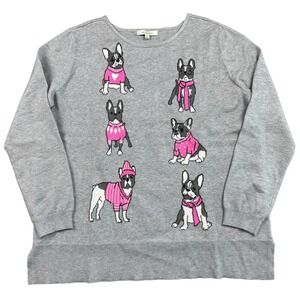 Astrologie French Bulldog Graphic Sweater Grey Pink Dog Lover Knit Pullover L